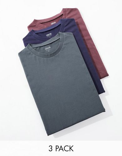 Confezione da 3 t-shirt girocollo blu navy, marrone e grigia - ASOS DESIGN - Modalova