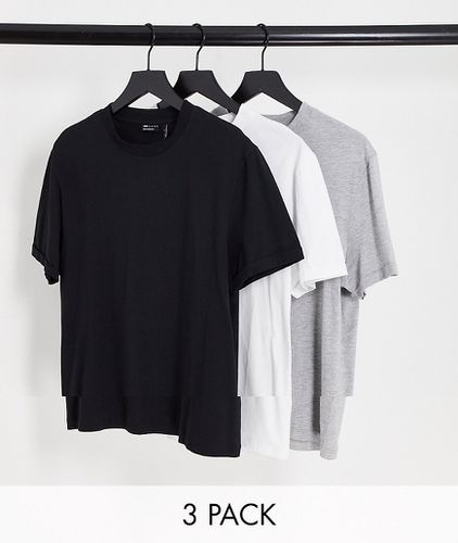 Confezione da 3 T-shirt girocollo con maniche arrotolate nera, bianca e grigio mélange - ASOS DESIGN - Modalova