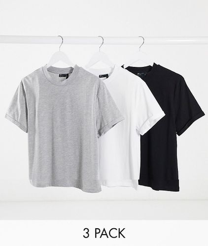 Confezione da 3 T-shirt girocollo e con maniche con risvolto - ASOS DESIGN - Modalova