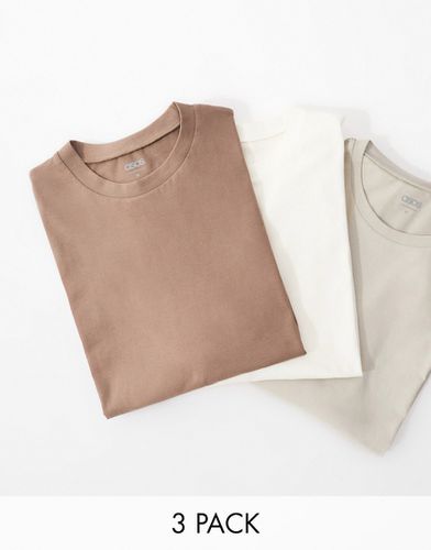 Confezione da 3 T-shirt oversize a maniche lunghe écru, beige e marrone - ASOS DESIGN - Modalova