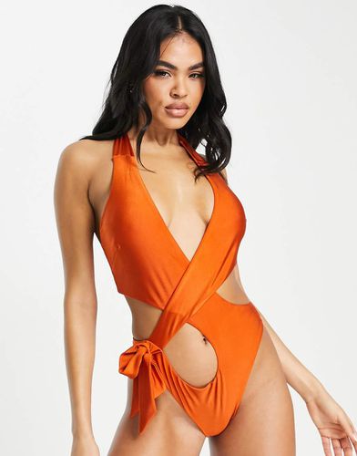 Costume da bagno allacciato al collo con cut-out e allacciatura laterale ruggine - ASOS DESIGN - Modalova