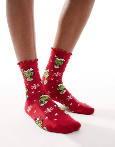 Calzini rossi natalizi con bordo smerlato e stampa del Grinch - ASOS DESIGN - Modalova