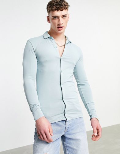 Camicia a maniche lunghe in jersey chiaro con bottoni - GREY - ASOS DESIGN - Modalova