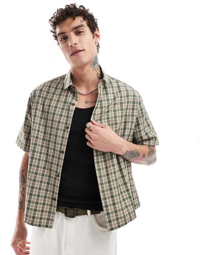 Camicia comoda squadrata a quadri color pietra e oliva - ASOS DESIGN - Modalova