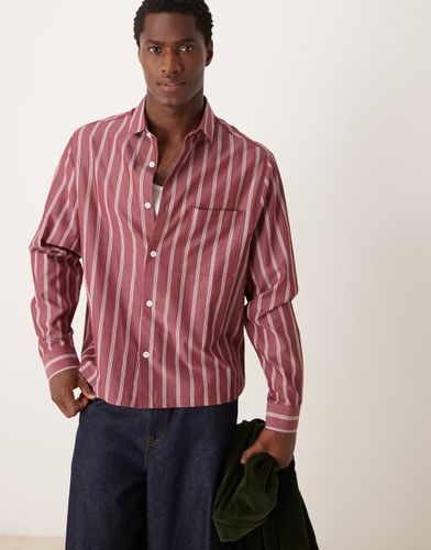 Camicia comoda squadrata bordeaux a righe - ASOS DESIGN - Modalova