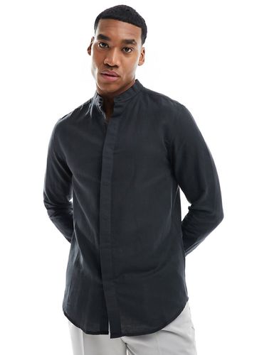 Camicia elegante in misto lino nera con collo serafino - ASOS DESIGN - Modalova
