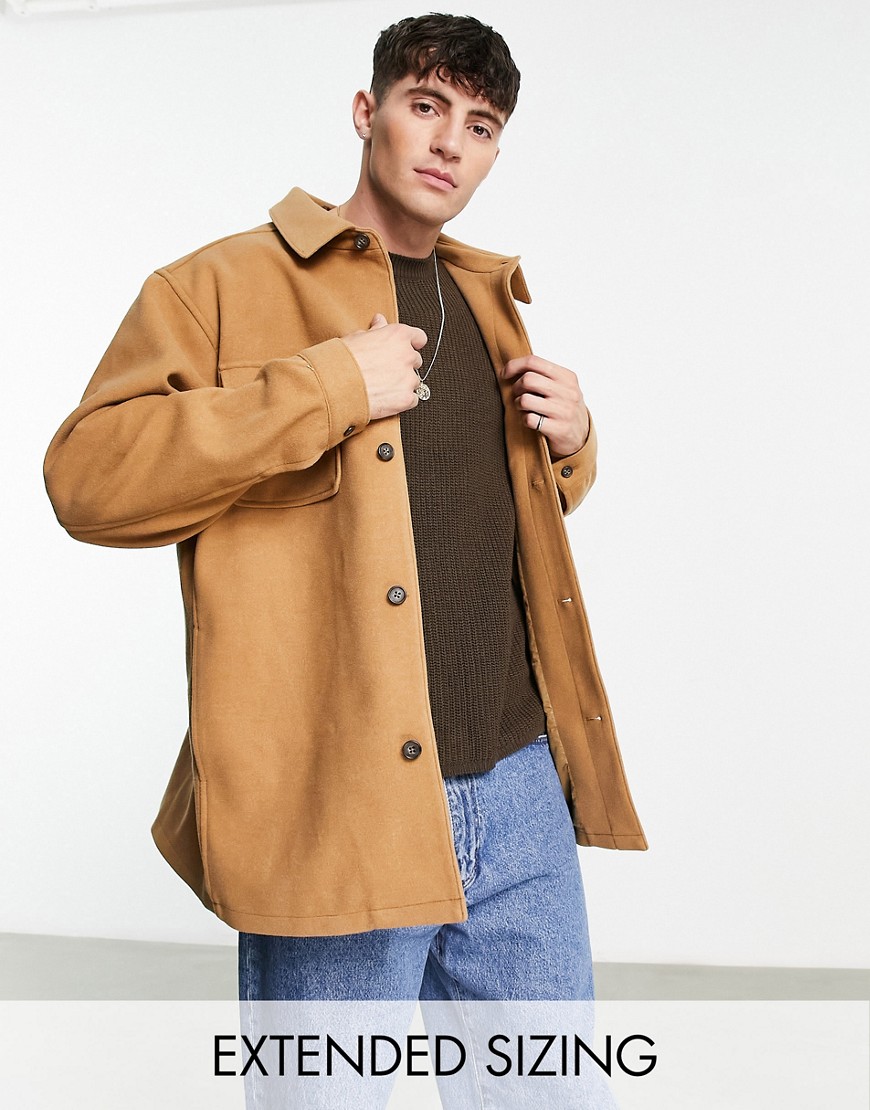 Camicia giacca oversize effetto lana color cammello - ASOS DESIGN - Modalova
