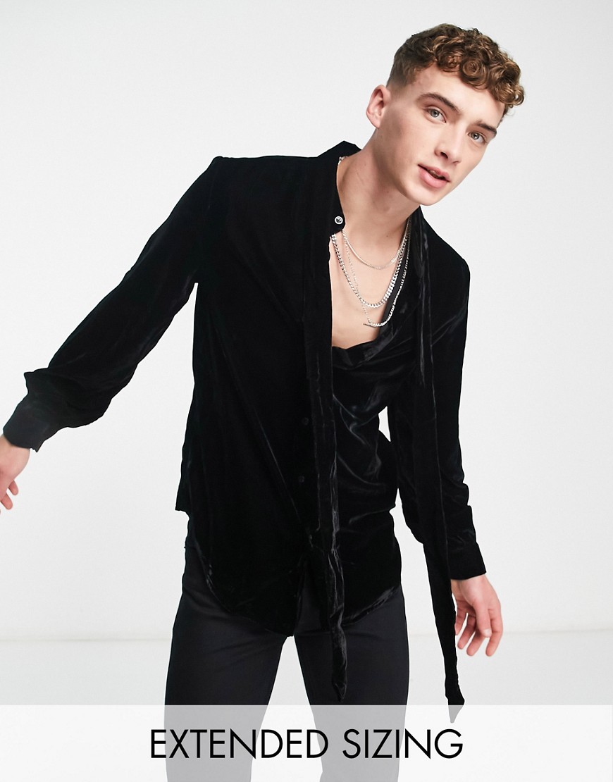 Camicia in velluto nera con fiocco sul collo - ASOS DESIGN - Modalova