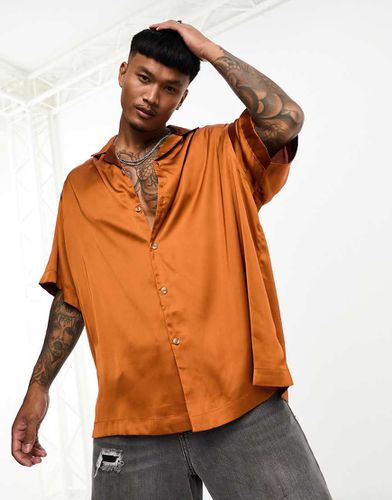 Camicia oversize taglio lungo color rame in raso - ASOS DESIGN - Modalova