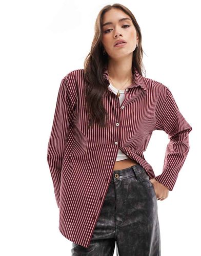 Camicia oversize in popeline bordeaux a righe - ASOS DESIGN - Modalova