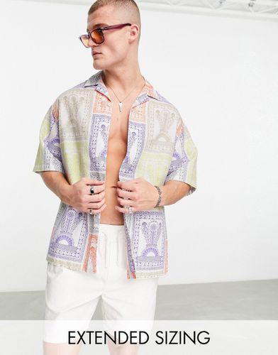 Camicia oversize squadrata in lino con stampa stile cartolina e rever - ASOS DESIGN - Modalova