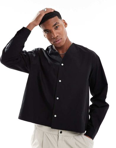 Camicia oversize squadrata nera con colletto stile baseball - ASOS DESIGN - Modalova