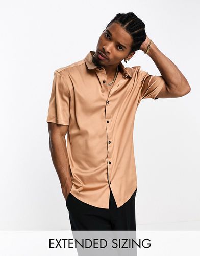 Camicia skinny con maniche risvoltate in raso color bronzo - ASOS DESIGN - Modalova