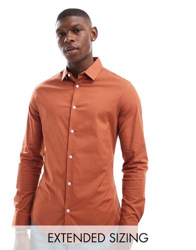 Camicia skinny in popeline color tabacco con colletto quadrato - ASOS DESIGN - Modalova