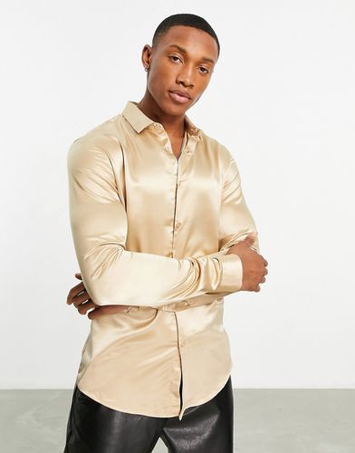 Camicia skinny in raso color sabbia - ASOS DESIGN - Modalova