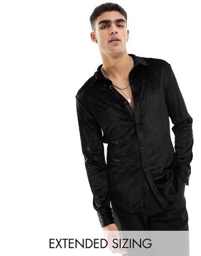 Camicia skinny nera in velluto riccio con abbottonatura nascosta - ASOS DESIGN - Modalova