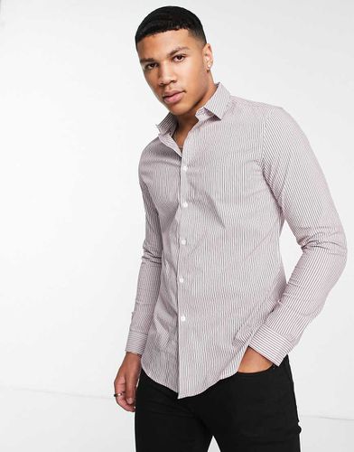 Camicia slim casual bordeaux a righe - ASOS DESIGN - Modalova