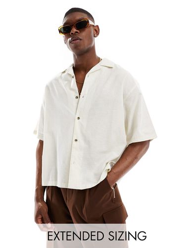 Camicia squadrata oversize in misto lino écru con rever - ASOS DESIGN - Modalova