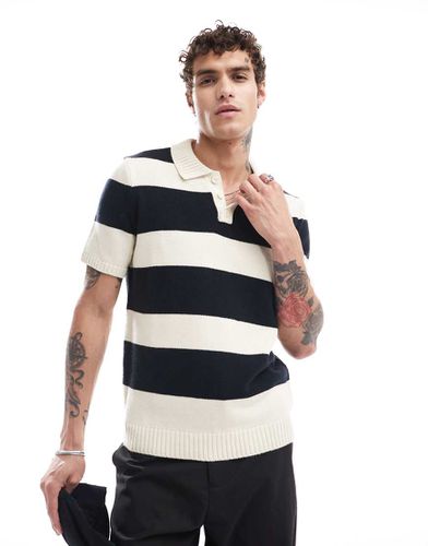 Camicia stile rugby oversize in maglia color blu navy ed écru a righe - ASOS DESIGN - Modalova