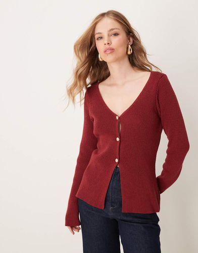 Cardigan strutturato in maglia bordeaux con scollo a V e bottoni dorati - ASOS DESIGN - Modalova