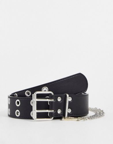 Cintura da jeans larga nera con occhielli e dettaglio con catena - ASOS DESIGN - Modalova