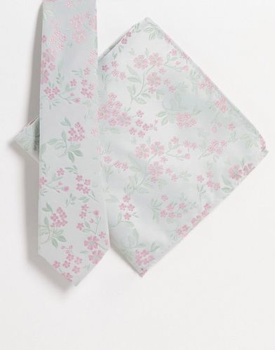 Cravatta sottile e fazzoletto da taschino color salvia e rosa a fiori - ASOS DESIGN - Modalova