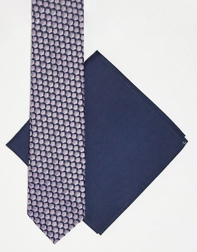 Cravatta sottile e fazzoletto da taschino rosa e blu navy con stampa geometrica - ASOS DESIGN - Modalova