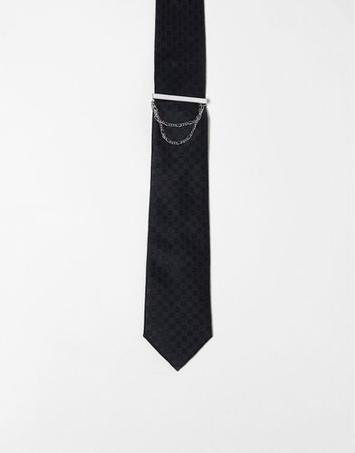 Cravatta sottile nera con fermacravatta - ASOS DESIGN - Modalova