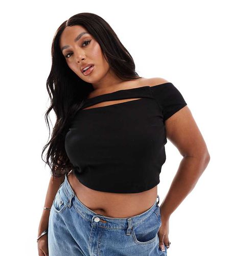 ASOS DESIGN Curve - Crop top a maniche corte con scollo Bardot e cut-out - ASOS Curve - Modalova