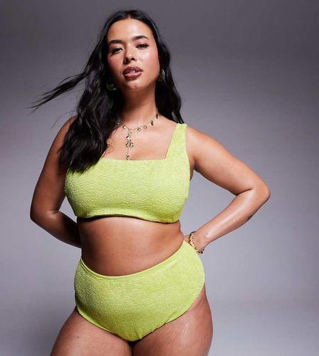 ASOS DESIGN Curve - Bella - Bas de bikini échancré texturé à taille haute - Chartreuse vif - Asos Curve - Modalova