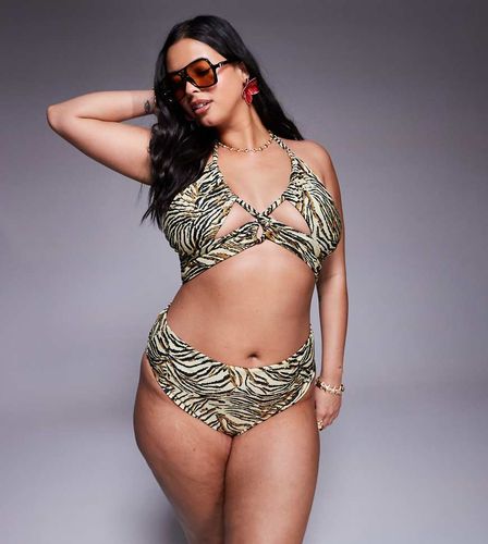 ASOS DESIGN Curve - Gia - Bas de bikini taille haute échancré à imprimé animal - Asos Curve - Modalova