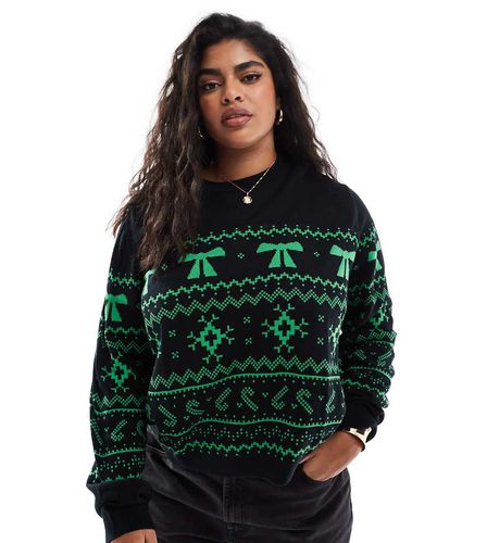 ASOS DESIGN Curve - Maglione natalizio girocollo con motivo Fair Isle nero e verde - ASOS Curve - Modalova