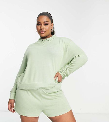 ASOS DESIGN Curve - Set da casa con top a maniche lunghe e pantaloncini verde salvia super morbido - ASOS Curve - Modalova