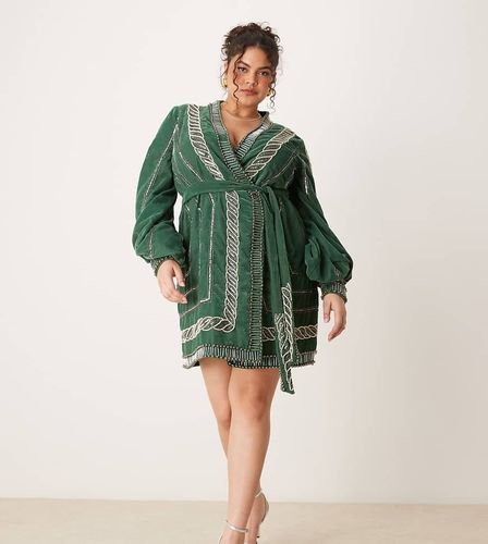 ASOS DESIGN Curve - Robe courte en velours à ornements avec liens - forêt - Asos Curve - Modalova