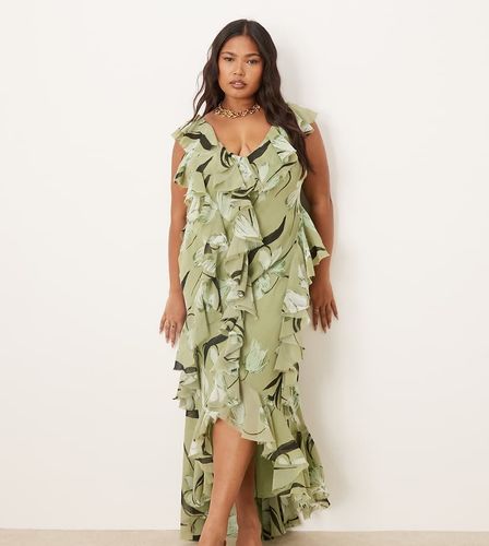 ASOS DESIGN Curve - Robe longue en biais à volants et dos ouvert - à imprimé fleuri - Asos Curve - Modalova