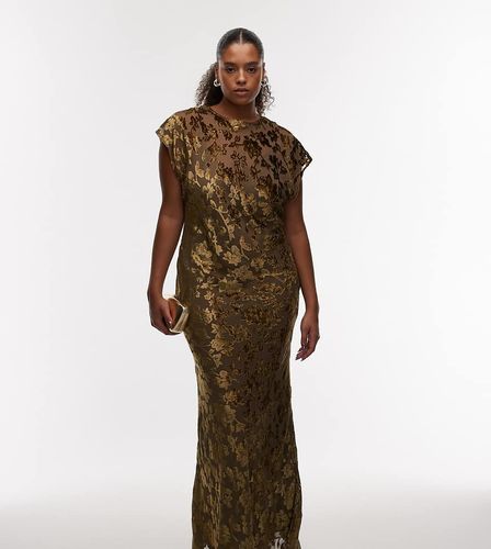 ASOS DESIGN Curve - Robe longue et sans manches en velours dévoré avec col ras de cou et détail noué au dos - Moka - Asos Curve - Modalova