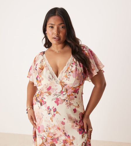 ASOS DESIGN Curve - Robe mi-longue à fleurs en mousseline avec empiècement en dentelle - Asos Curve - Modalova