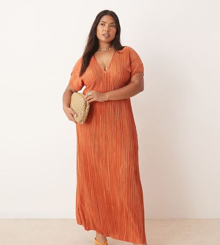 ASOS DESIGN Curve - Robe mi-longue plissée à col V - Rouille - Asos Curve - Modalova