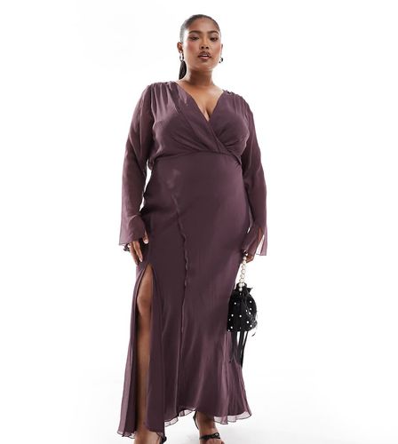 ASOS DESIGN Curve - Robe portefeuille mi-longue avec coutures apparentes - Lie de vin - Asos Curve - Modalova