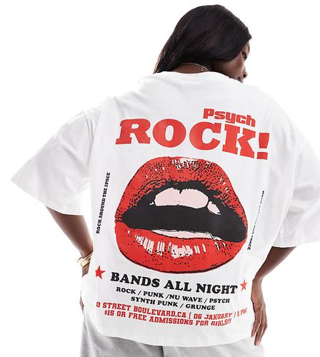 ASOS DESIGN Curve - T-shirt oversize bianca con grafica di band rock e labbra - ASOS Curve - Modalova