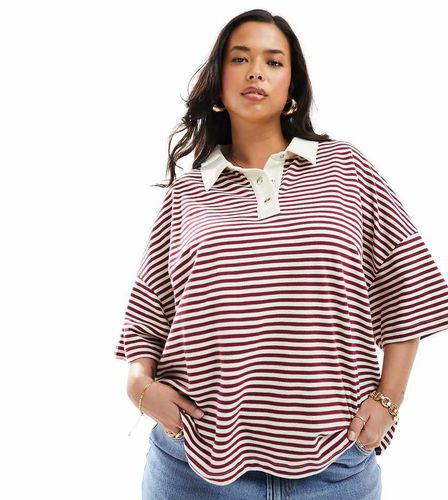 ASOS DESIGN Curve - Top oversize stile rugby rosso e bianco a righe - ASOS Curve - Modalova