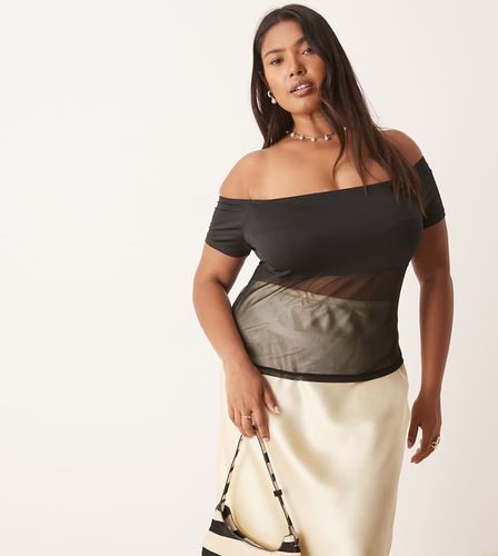 ASOS DESIGN Curve - Top à encolure Bardot avec empiècement en tulle - Asos Curve - Modalova