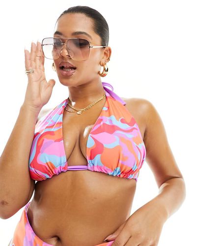 ASOS DESIGN Curve - Top bikini a triangolo double-face con stampa astratta - ASOS Curve - Modalova