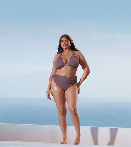 ASOS DESIGN Curve - Tayla - Bas de bikini taille haute échancré avec détails perle doré - Asos Curve - Modalova