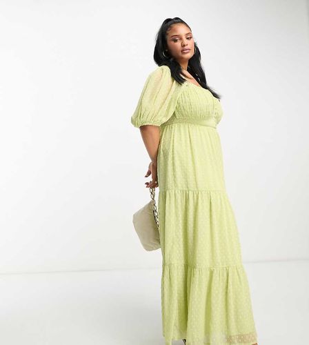 ASOS DESIGN Curve - Vestito da giorno lungo aperto dietro lime plumetis con inserto in pizzo - ASOS Curve - Modalova