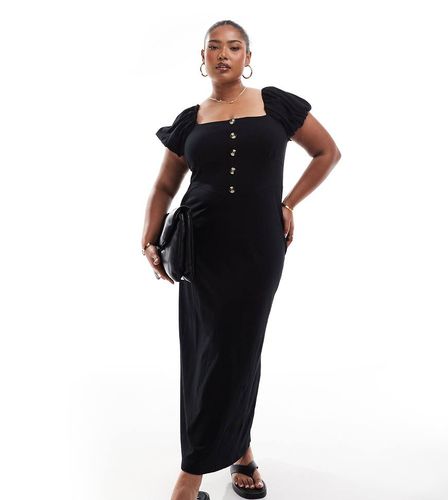 ASOS DESIGN Curve - Vestito midi con scollo squadrato, bottoni sul davanti e maniche a sbuffo - ASOS Curve - Modalova