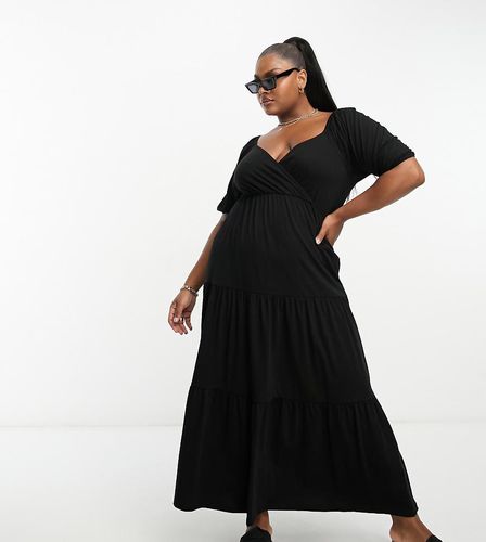 ASOS DESIGN Curve - Vestito midi avvolgente a maniche corte nero a balze - ASOS Curve - Modalova