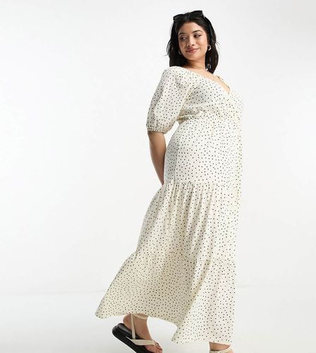 ASOS DESIGN Curve - Vestito midi avvolgente a maniche corte a balze a pois su base bianca - ASOS Curve - Modalova