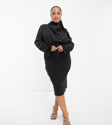 Curve - Vestito midi accollato in raso con gonna strutturata - ASOS DESIGN - Modalova