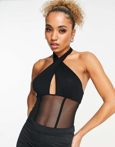 Body corsetto in rete nera con incrocio sul collo - ASOS DESIGN - Modalova